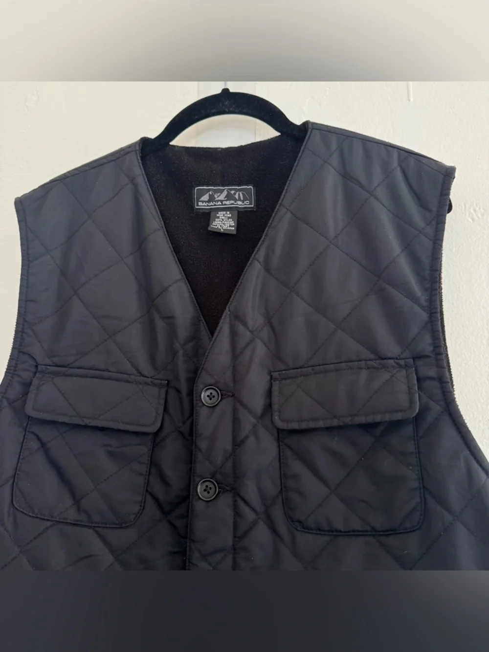 Vintage Banana Republic Quilted Vest Black Nylon Utility Adjustable Belt Unisex